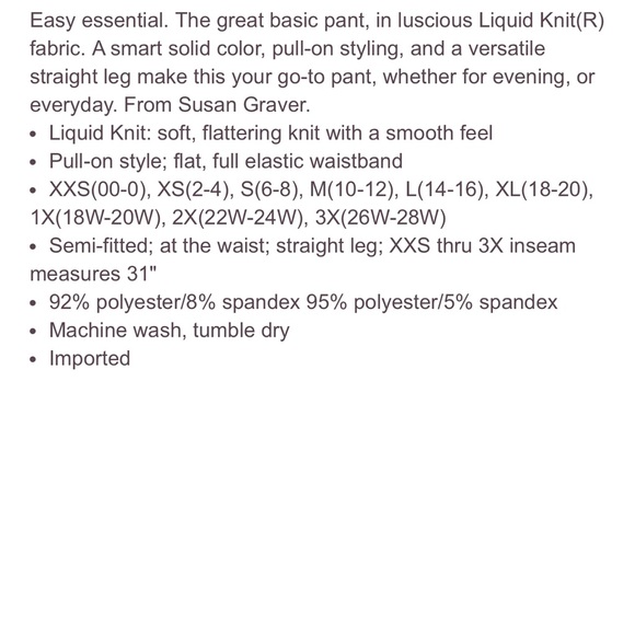 Susan Graver liquid knit straight leg pants NWOT - Picture 8 of 8